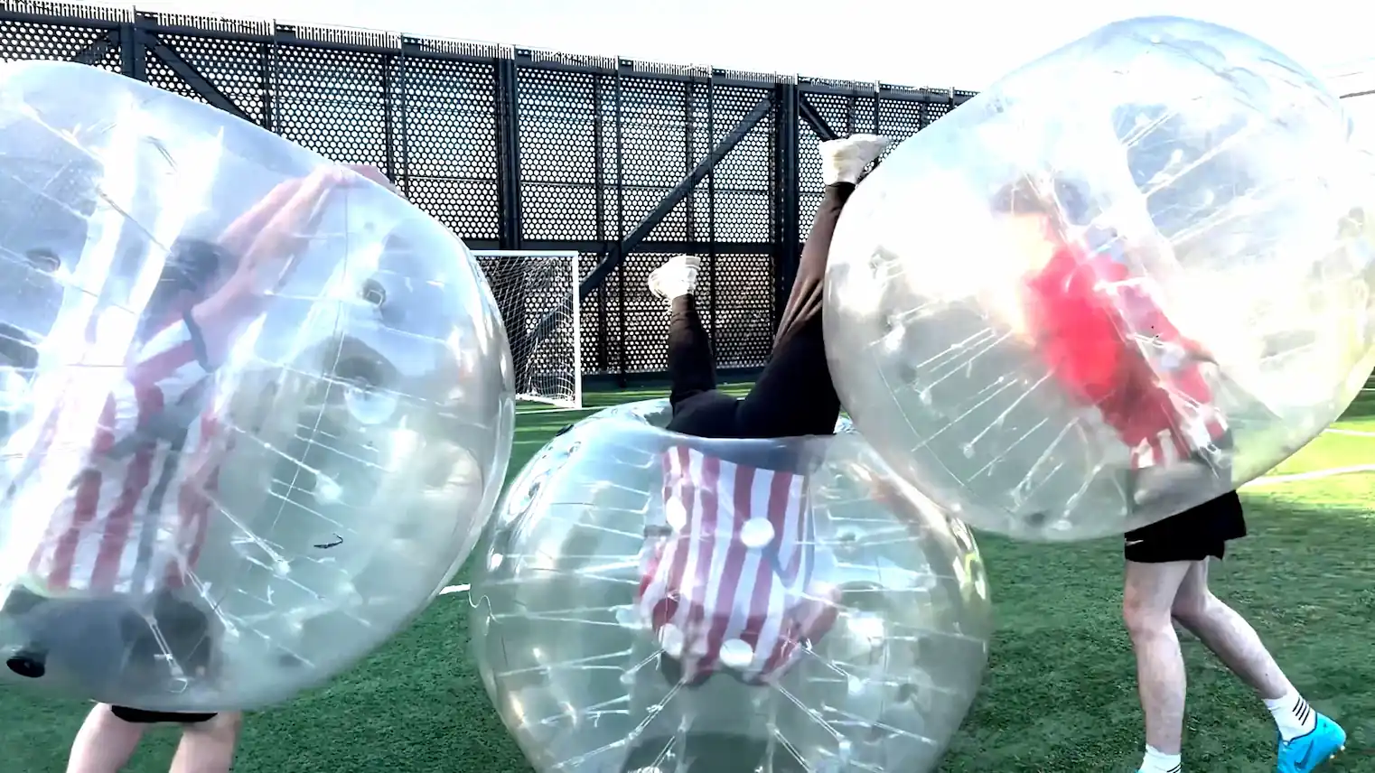 Bubble football game in progress